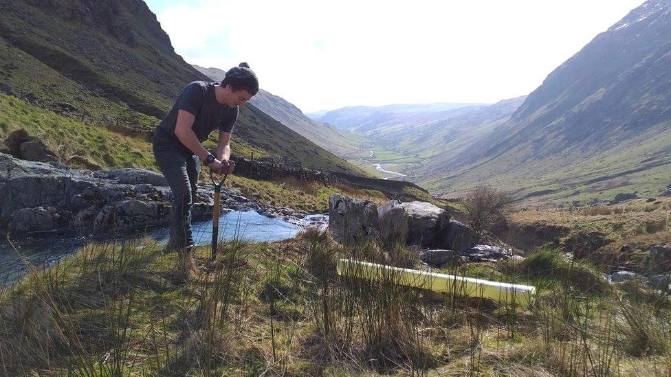 University of Cumbria student Andrew Macaulay tree planting with the Back on Our Map Team in Longsleddale (north of Kendal).