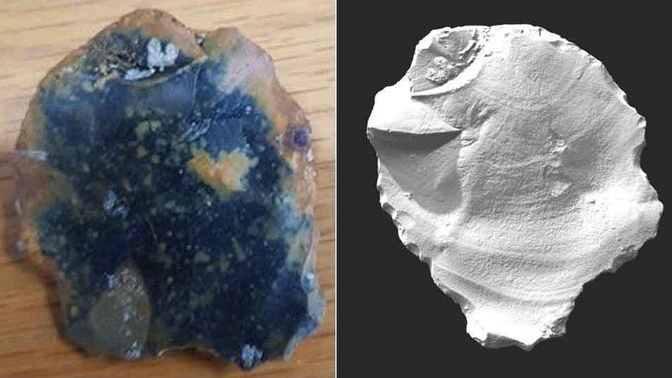 Images of flint found on the seabed 25 miles off the Norfolk coast