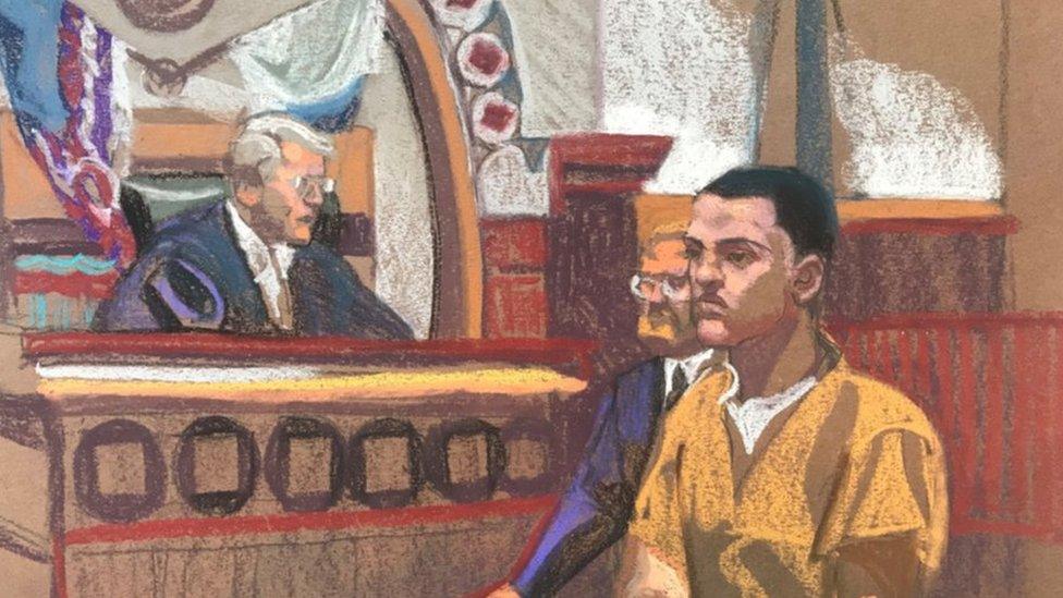 Jack Douglas Teixeira, a U.S. Air Force National Guard airman accused of leaking highly classified military intelligence records online, makes his initial appearance before a federal judge in Boston, Massachusetts, U.S. April 14, 2023 in a courtroom sketch.