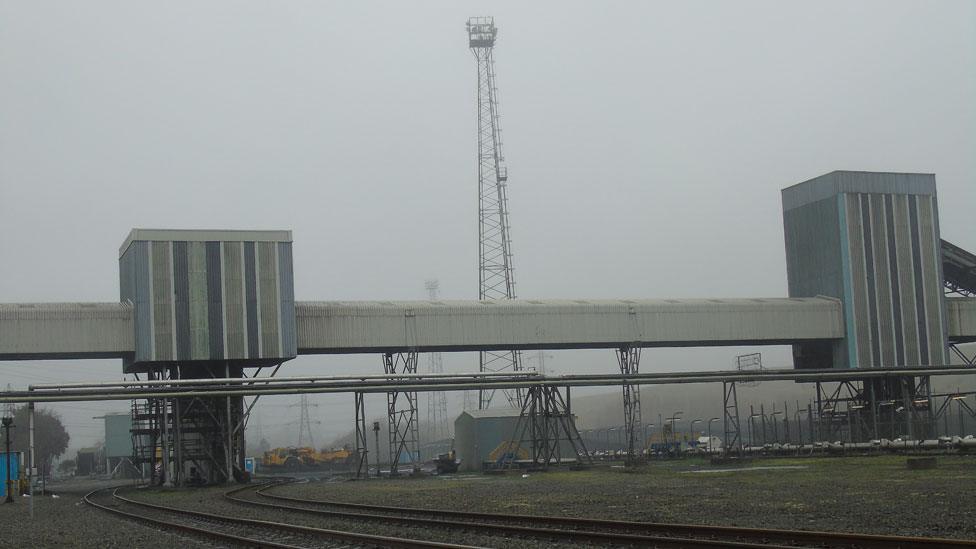 The coal is taken on huge conveyors into the power plant