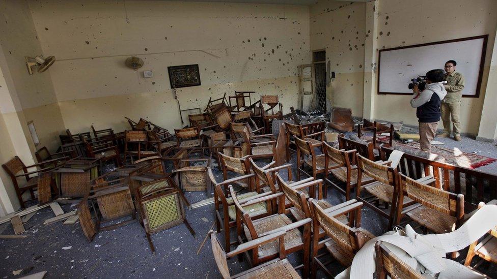 Classroom of Army Public School following the attack in December 2014