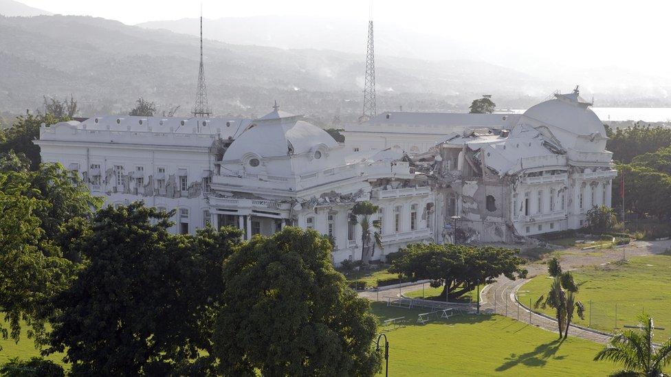 The Presidential Palace in Port-au-Prince, Haiti, pictured in January 2010, showing the collapsed roof