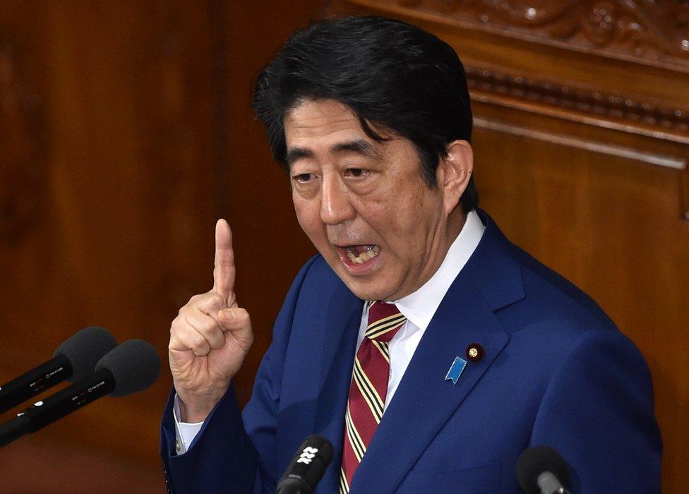 This file picture taken on 22 January 2016 shows Japanese Prime Minister Shinzo Abe delivering his policy speech at a plenary session of the House of Representatives in Tokyo