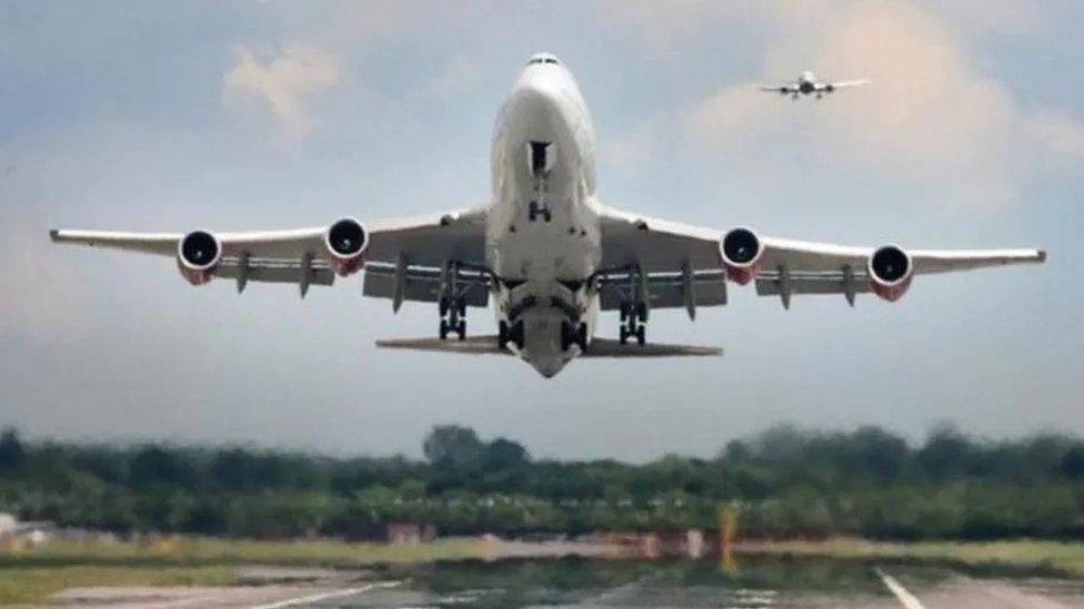 Airplane landing at airport