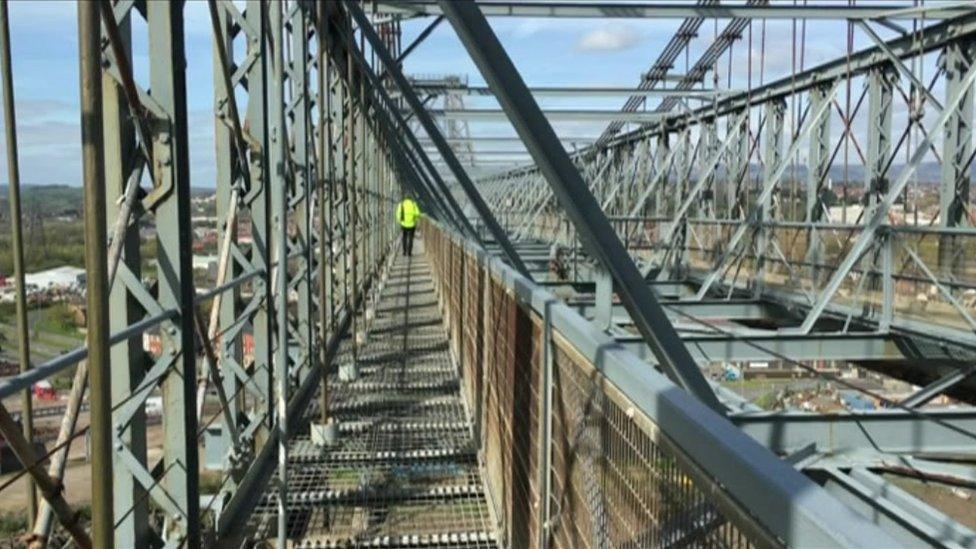 high level walkway at Newport's Transporter Bridge