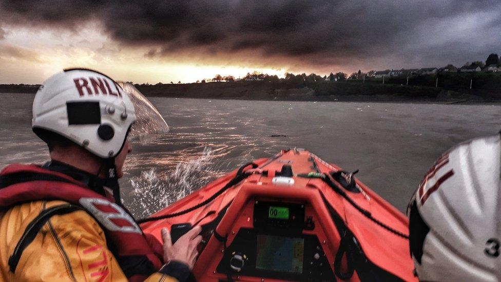 Penarth RNLI crew in the lifeboat