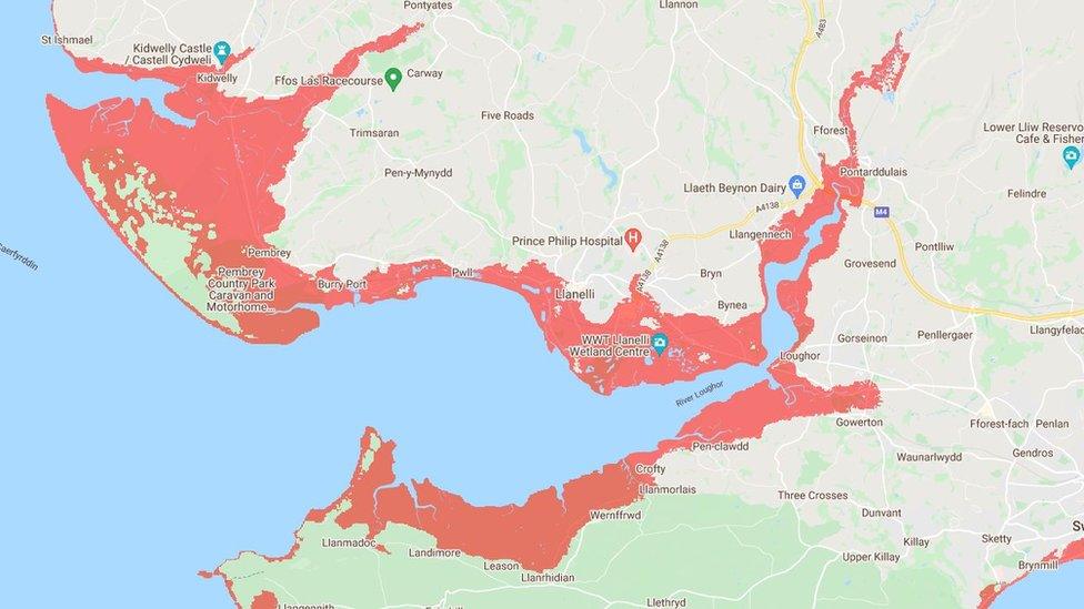 Map ardal Cydweli a Llanelli