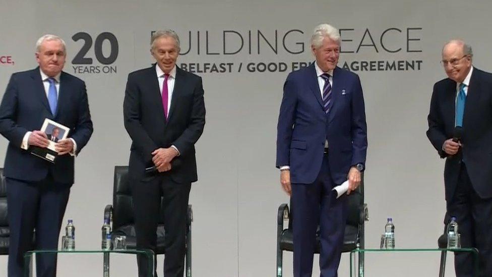 Bertie Ahern, Tony Blair, Bill Clinton and George Mitchell