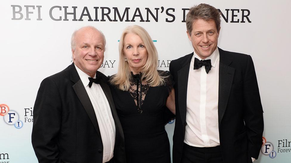 Hugh Grant (right) with Greg Dyke and Amanda Nevill