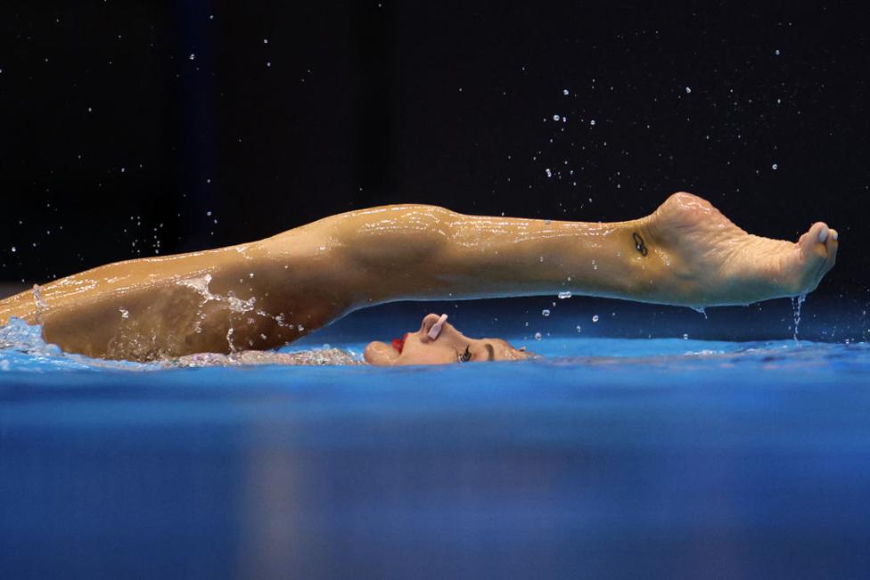 Evangelia Platanioti of Greece competes in the Artistic Swimming Women's Solo Free Final on day six of the Fukuoka 2023 World Aquatics Championships at Marine Messe Fukuoka Hall A on 19 July 2023 in Fukuoka, Japan