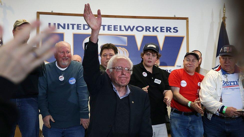 Bernie Sanders at a campaign event with United Steelworkers Local 310L