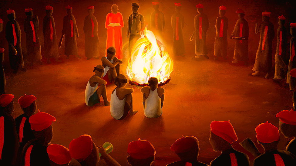 Illustration of cult initiation ceremony