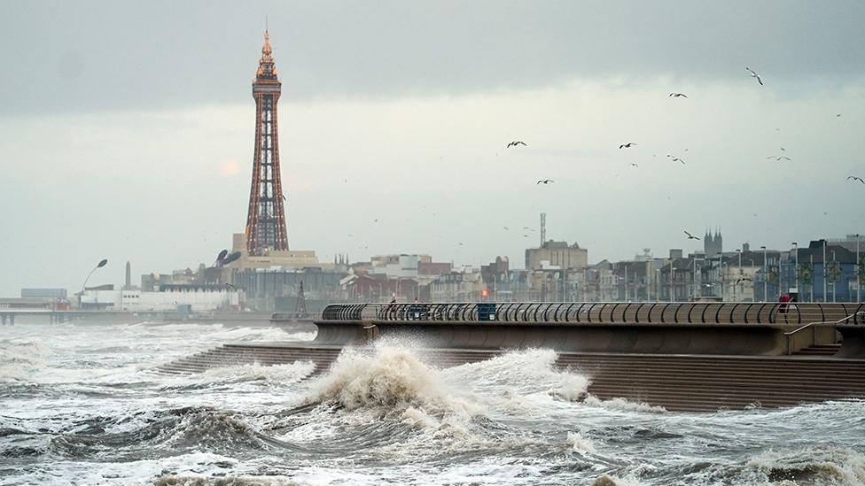 Big waves in Blackpool. Thousands of people have been left without power as Storm Isha brought disruption to the electricity and transport networks across the UK. Picture date: Monday January 22, 2024