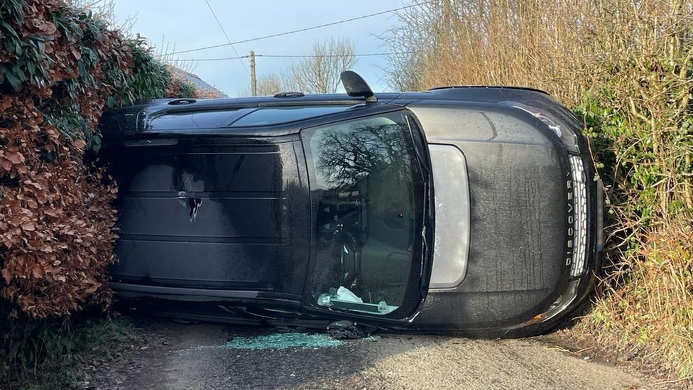 Car overturned in Pendoylan