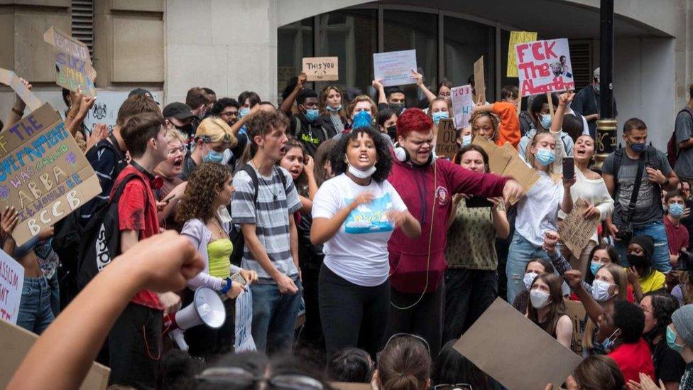 People protest against exam results