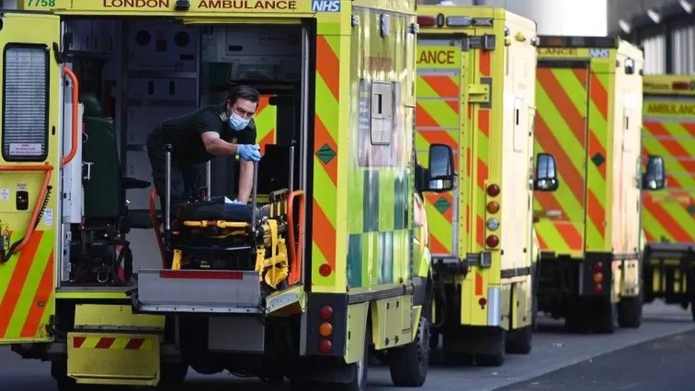 A row of ambulances