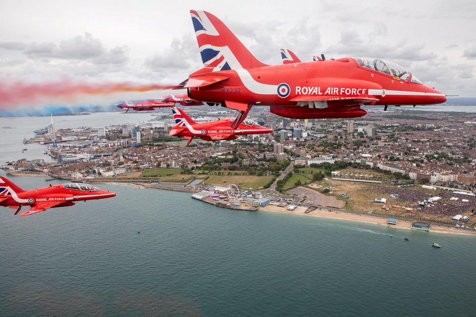 The Red Arrows flying in the air