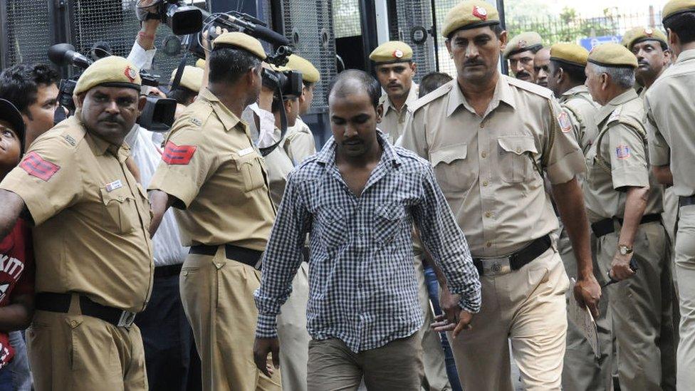 Delhi bus gang rape accused Mukesh Singh brought to Delhi High Court under high security for hearing on September 24, 2013 in New Delhi, India