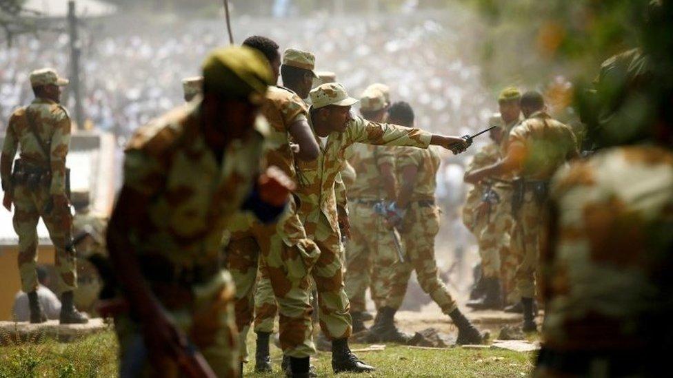 Ethiopian security personnel at demonstration