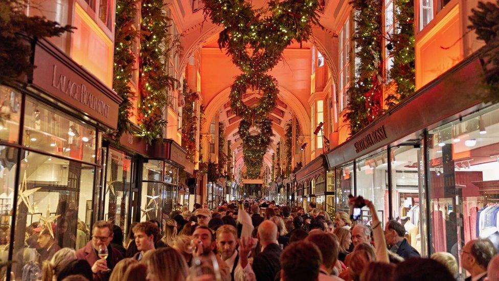 Crowds at the Burlington Arcade Christmas light switch-on