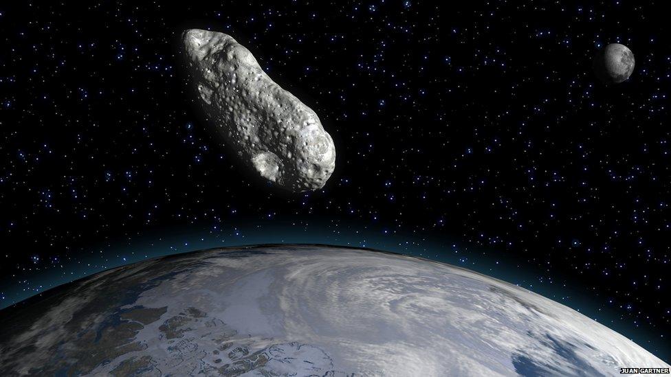 Asteroid hovering above Earth