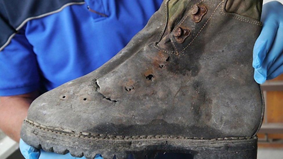 A mountain shoe found next to the remains of two Japanese climbers who disappeared in the Swiss Alps in 1970.