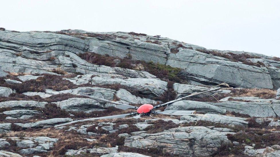 Wreckage of the rotor blade on Turoey island