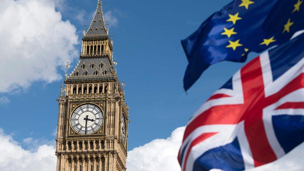 EU and UK flags at Westminster