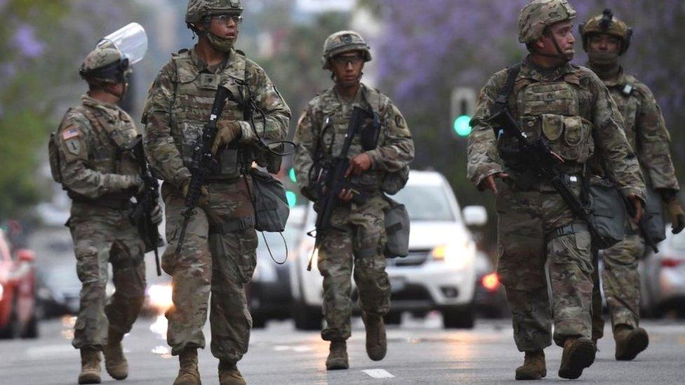 National Guard forces on streets of Hollywood