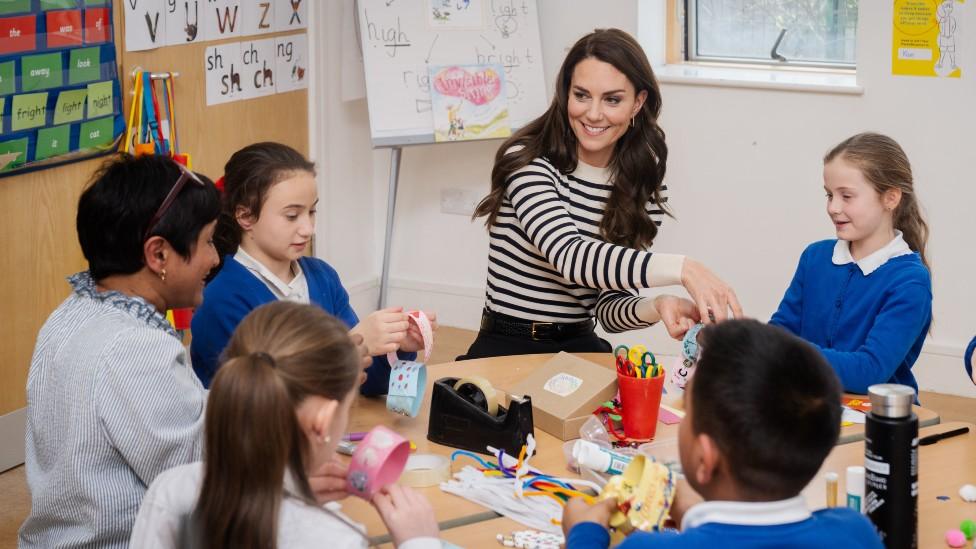 The Princess of Wales chatting to pupils at east London school