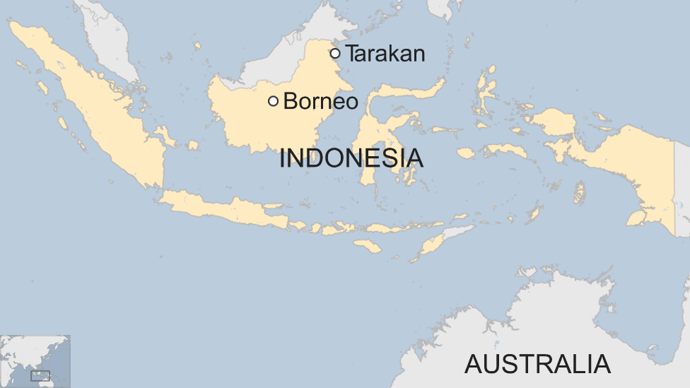 A map shows the island of Borneo in Indonesia