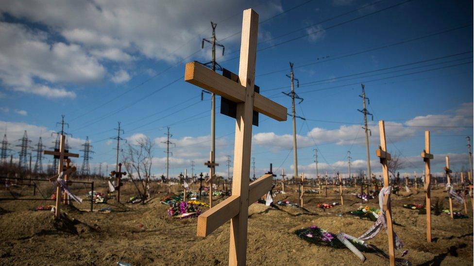 Graves in a cemetery in Donetsk, Ukraine