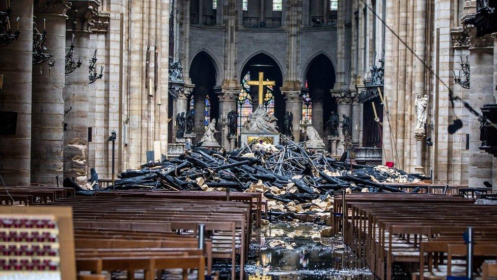 Interior view of Notre Dame after the fire