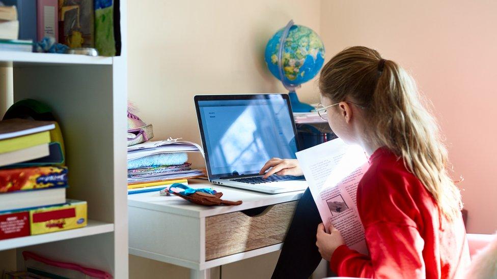 Child on laptop doing homework