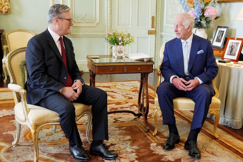 Prime Minister Sir Keir Starmer meets King Charles at Buckingham Palace after winning the general election in May 2024