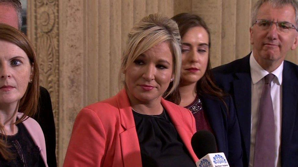 Michelle O'Neill speaking at Stormont great hall