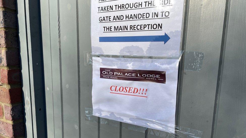 Closed signs at the Old Palace Lodge Hotel in Dunstable