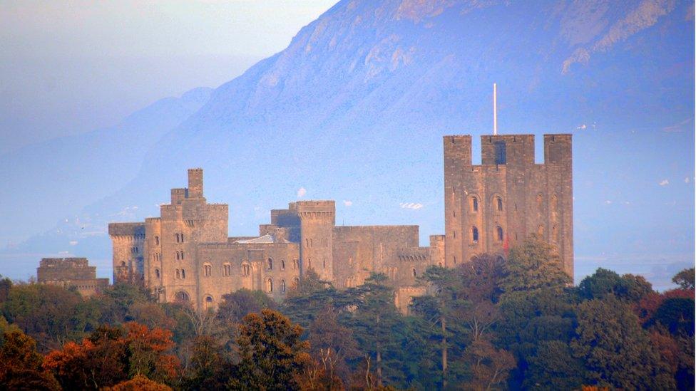 Penrhyn Castle, Llandygai, taken from a mile away on Lon Pobty, Bangor, by Daniel Smith.