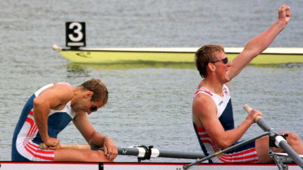 Matthew Pinsent and Steve Redgrave bring home Britain's only gold medal at the 1996 Olympics.