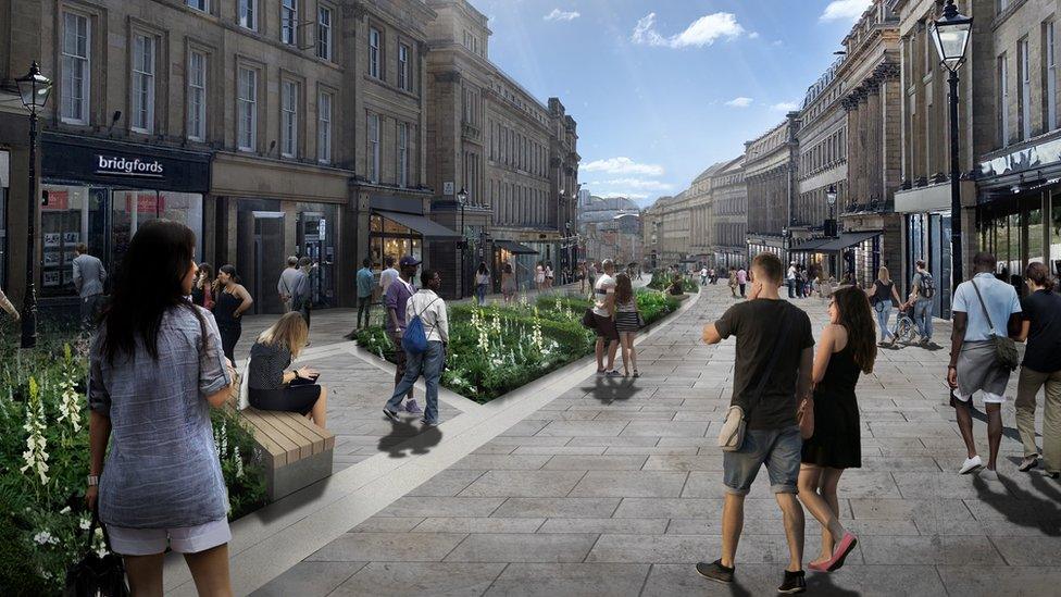 Artist's impression of pedestrianisation plans for Grey Street in Newcastle