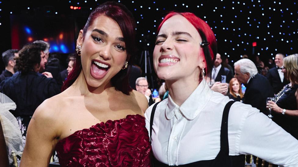 Dua Lipa and Billie Eilish attend the 29th Annual Critics Choice Awards at Barker Hangar on January 14, 2024