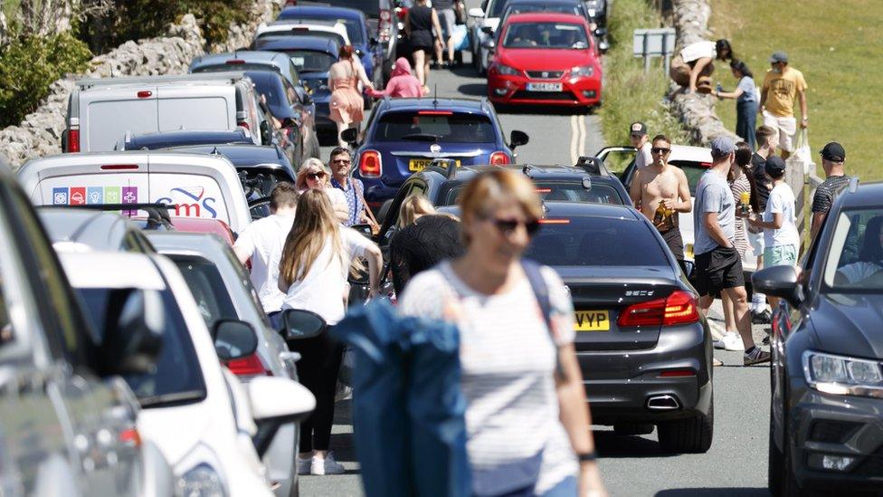 Traffic in Burnsall, North Yorkshire