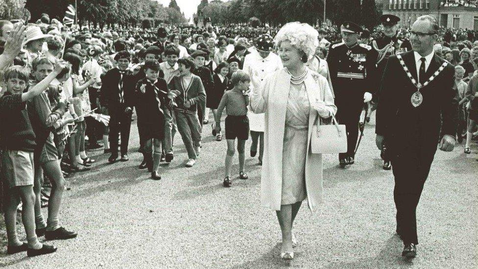 The Queen Mother visiting Welwyn Garden City