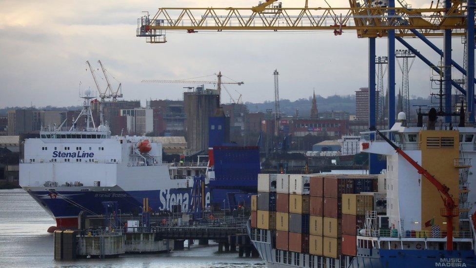 A ferry arriving at Belfast port