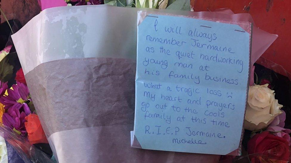 Note left on flowers left to remember Jermaine Cools