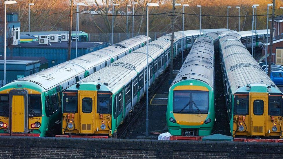 Southern trains in rail yard