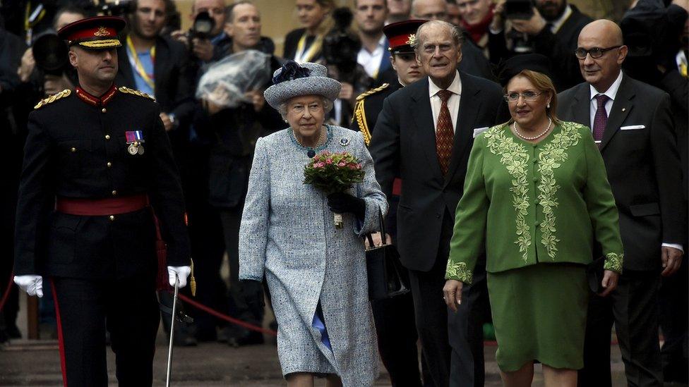 The Queen and Prince Philip with Malta's President Marie-Louise Coleiro Preca