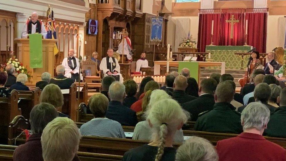 Interior of St George's Church during the service