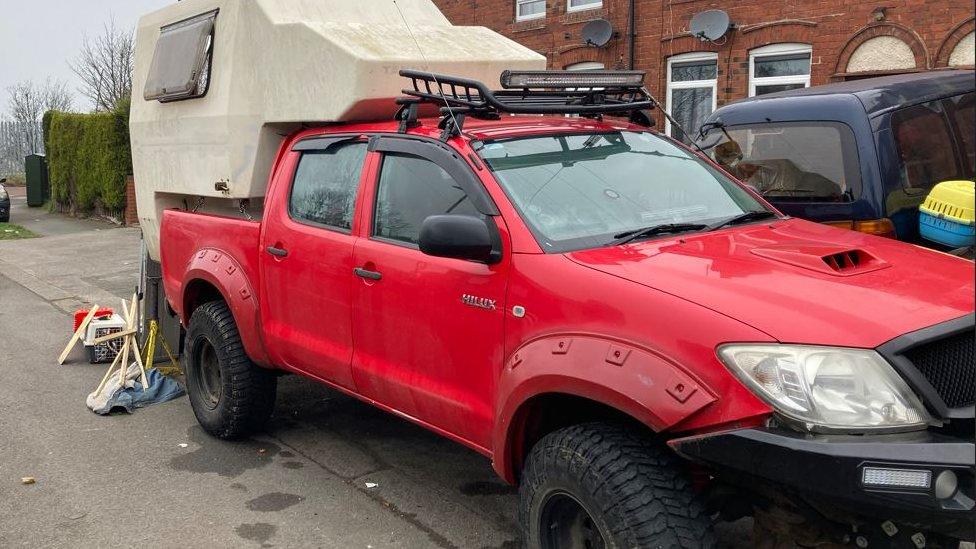 Julian Hales' camper unit on the back of his truck