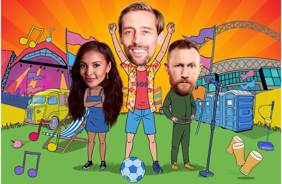 Maya Jama, Peter Crouch and Alex Horne